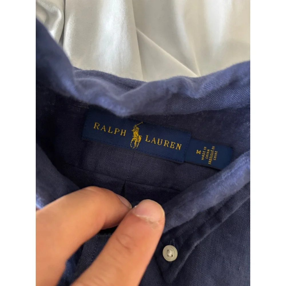 Polo Ralph Lauren Mens Medium Linen Ombre Dip Dye Shirt Red White Blue Pony Logo